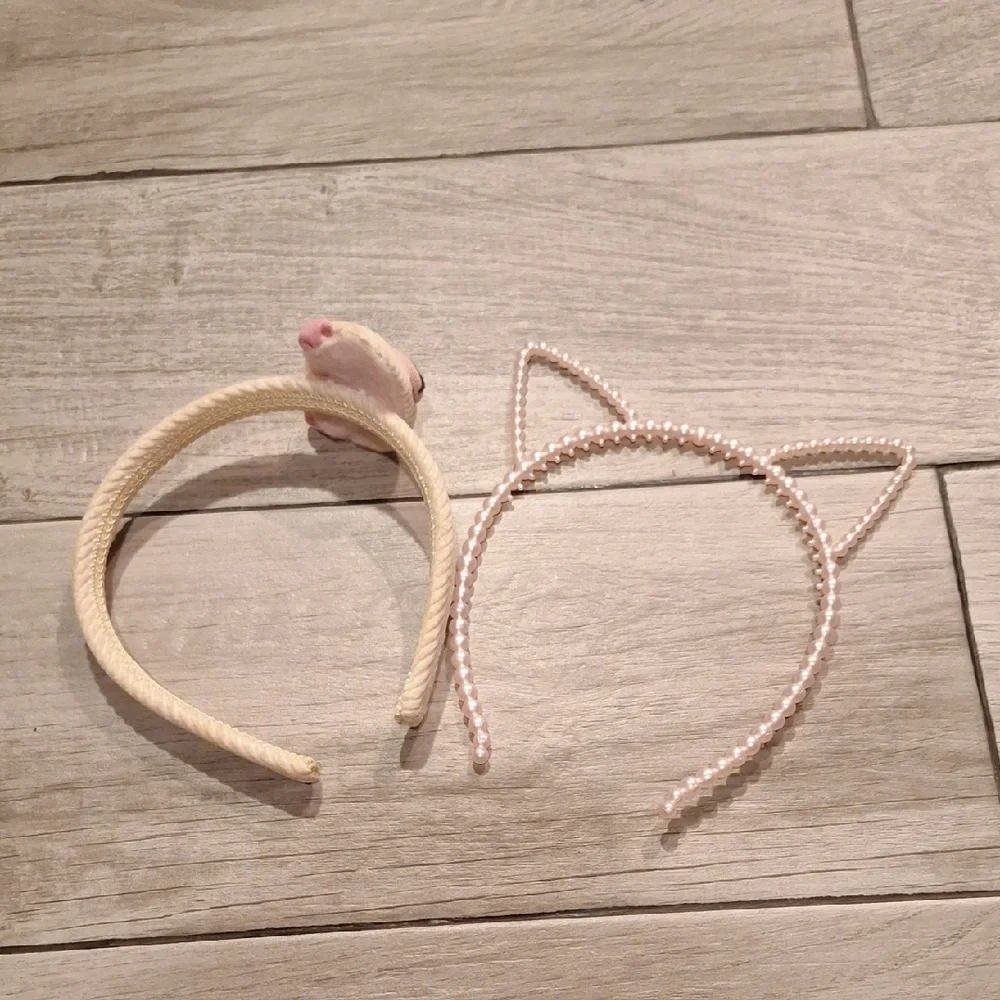 🍦Cream and Pink Hair Accessories Headband Set with Cat Ears🐠